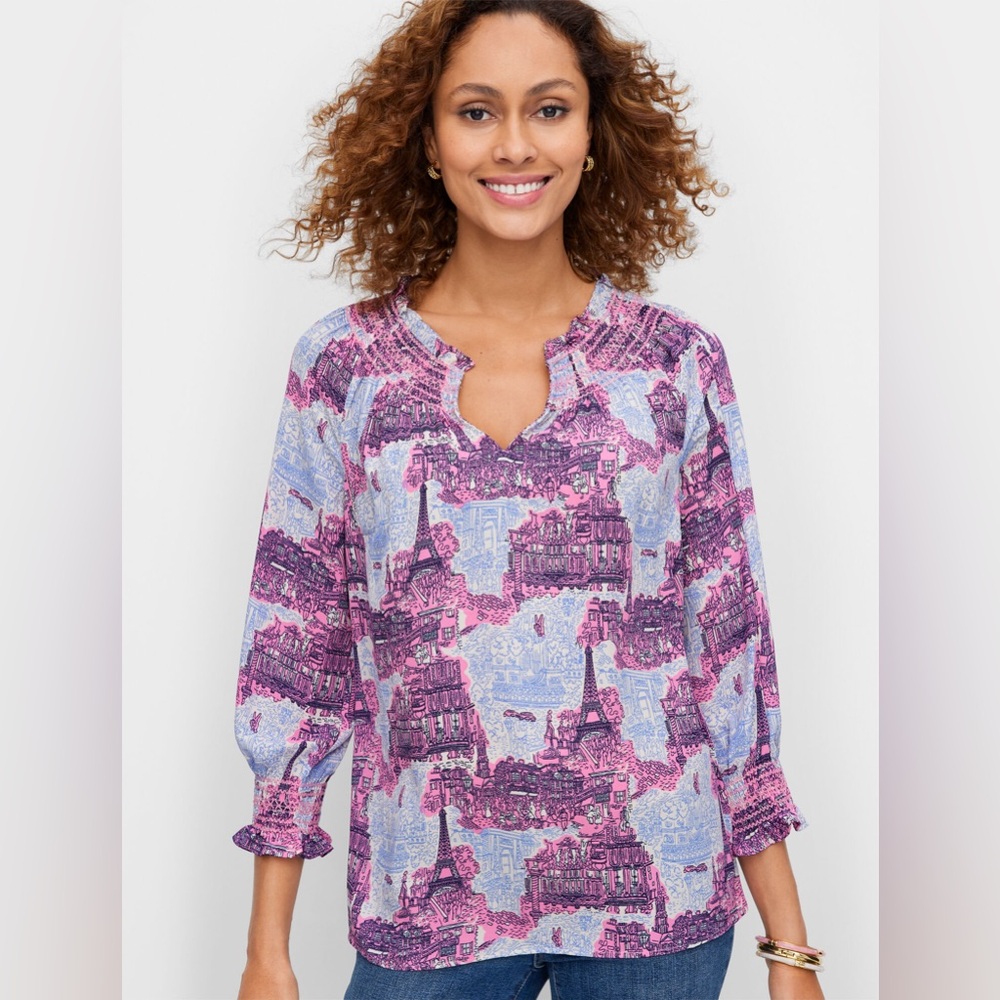 NWT Talbots Smocked Top with Paris scene